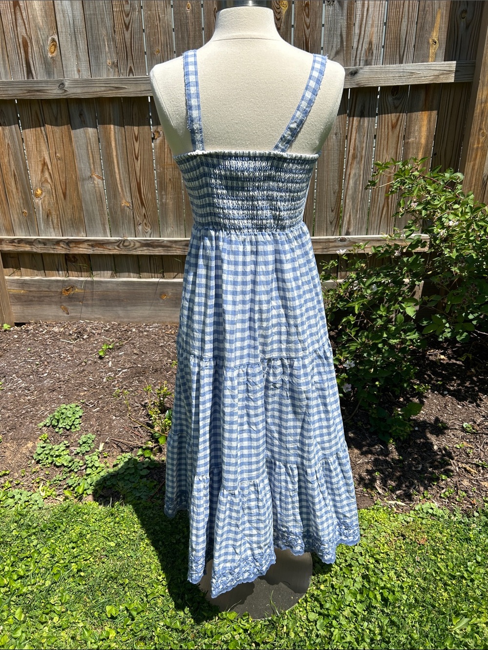 Shabby Chic Blue Gingham Button-Front Sundress Size 2 - Picture 5 of 13